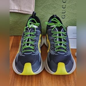 $735 New Gucci Interlocking G Men Running Sneakers Black Yellow G 12.5 US 13.5